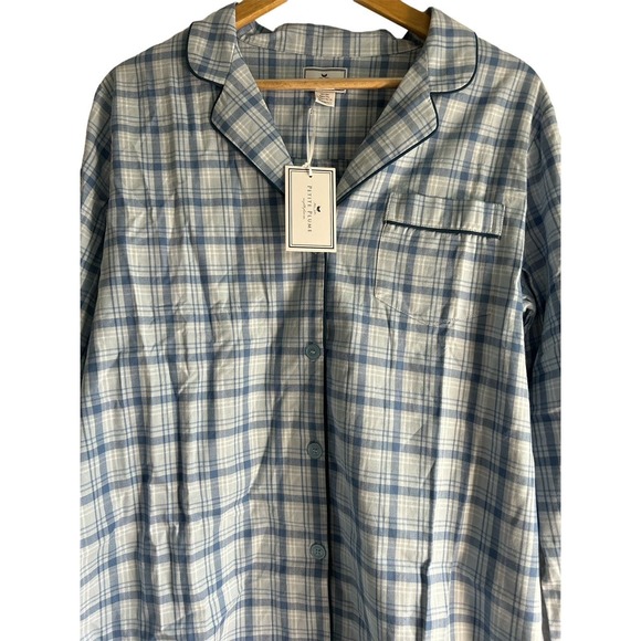 Petite Plume Women’s Size Large Plaid Tartan Seafarer Button Up Pajama Shirt Top - Picture 5 of 7